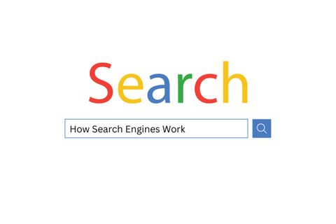 a search engine home page with the text "how search engines work" in the text box