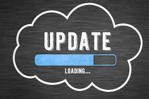 The word "UPDATE" appears above a loading bar, with the text "LOADING..." underneath, all within a chalk-drawn cloud.