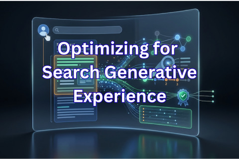 A futuristic interface displays data analytics, a search bar, and a network graph, with glowing lines connecting elements.