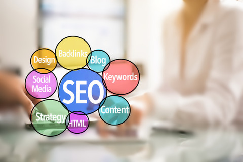 A blurry background with Bubbles describing SEO 